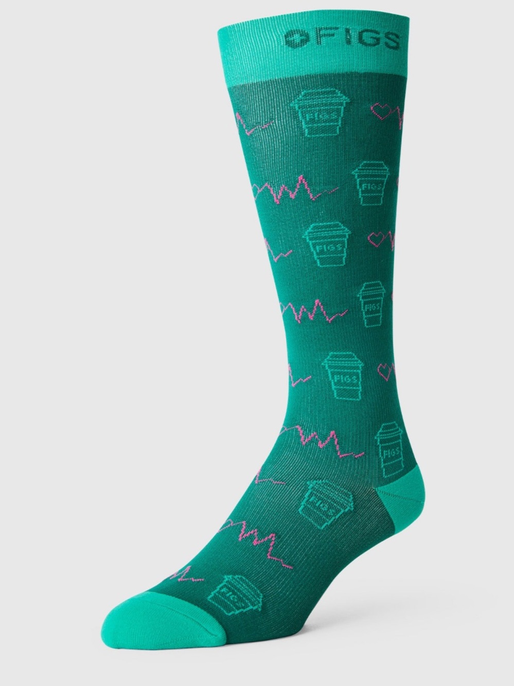 Figs Scrubs Women’s Compression Socks Hunter Green Coffee Icon Drawings Small